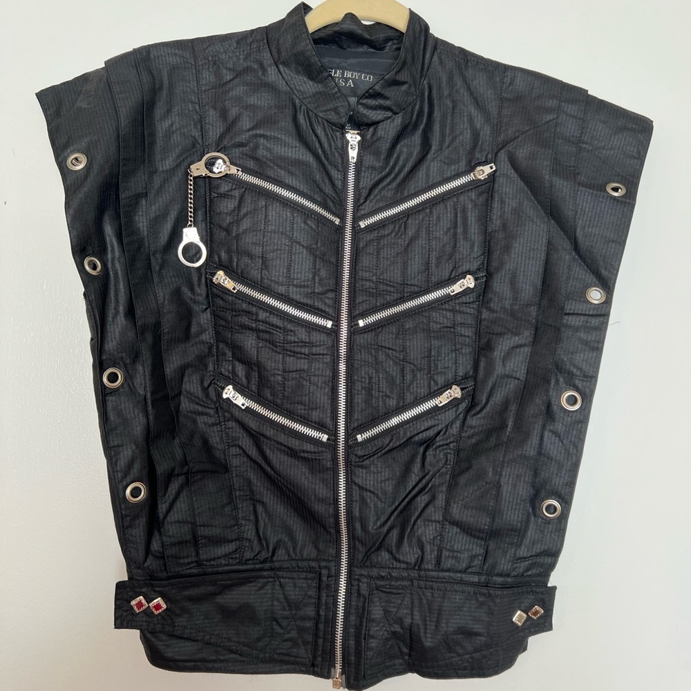 Rare Vintage XS 80s Black Zippers Zip Vest Hardware Jacket Punk Rock Goth